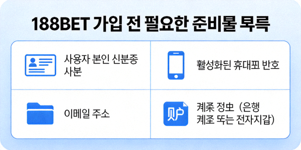 188BET 가입 전 필요한 준비물 목록 이미지