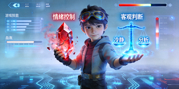 게임 중 감정 통제와 객관적 판단의 중요성을 상징하는 이미지