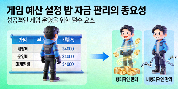 게임을 위한 예산 설정 및 자금 관리의 중요성을 보여주는 개념 이미지