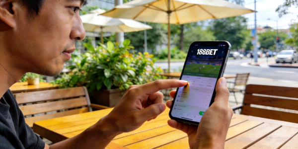 야외 카페에서 스마트폰으로 188BET을 이용하고 있는 사용자의 모습